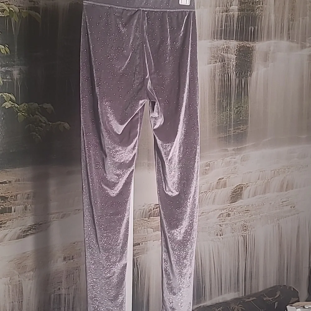 Justice girls 14 Super Sparkly Glitter Bling silver stretchy leggings
